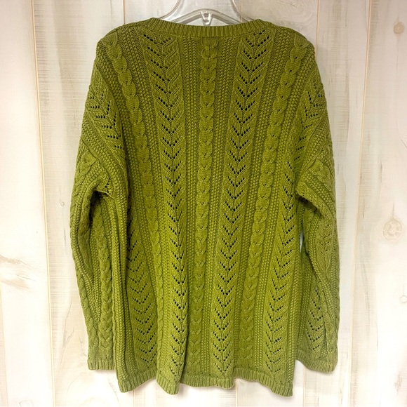 Vintage Gap Green Heavy Cable Knit Cotton Blend Deep V Neck Sweater Sz L - Picture 2 of 5